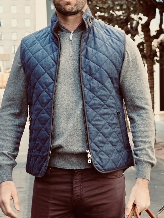 Waterville Other - Waterville Italian Diamond Quilted Full Zip Men's Vest with Stand Collar - Navy